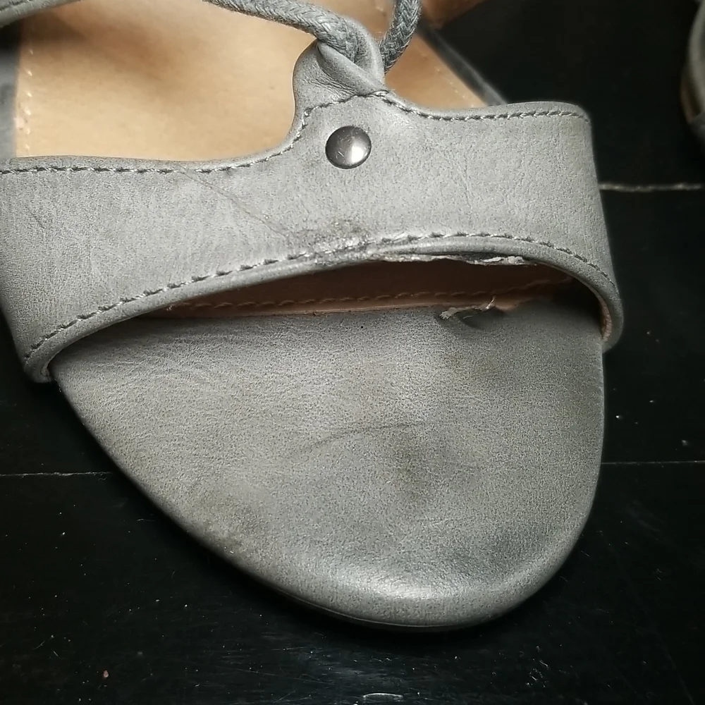 Cute Gray Platform Wedge Sandles with Laced Up Tie Size 8.5